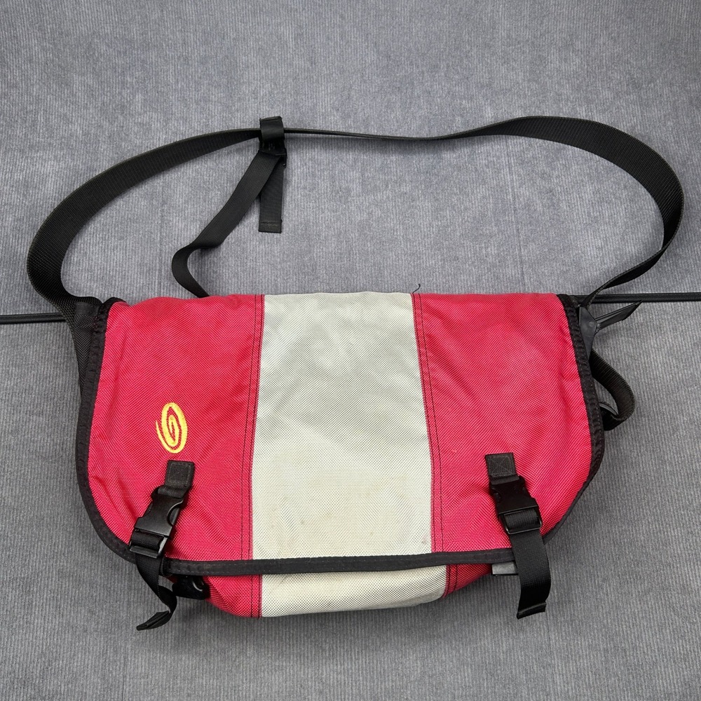 Vintage Timbuk2 Classic Messenger Bag Red Silver Ballistic Nylon Commuter Med